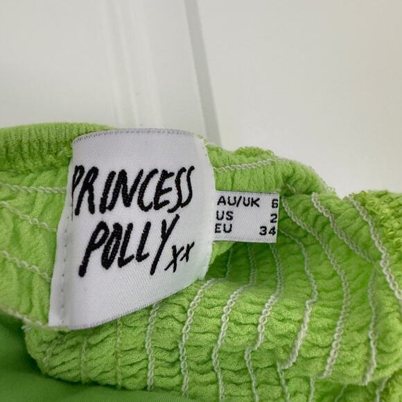 Princess Polly Darshan Top Lime cropped cinched ruched front cap sleeve v-neck 2 - Picture 6 of 10